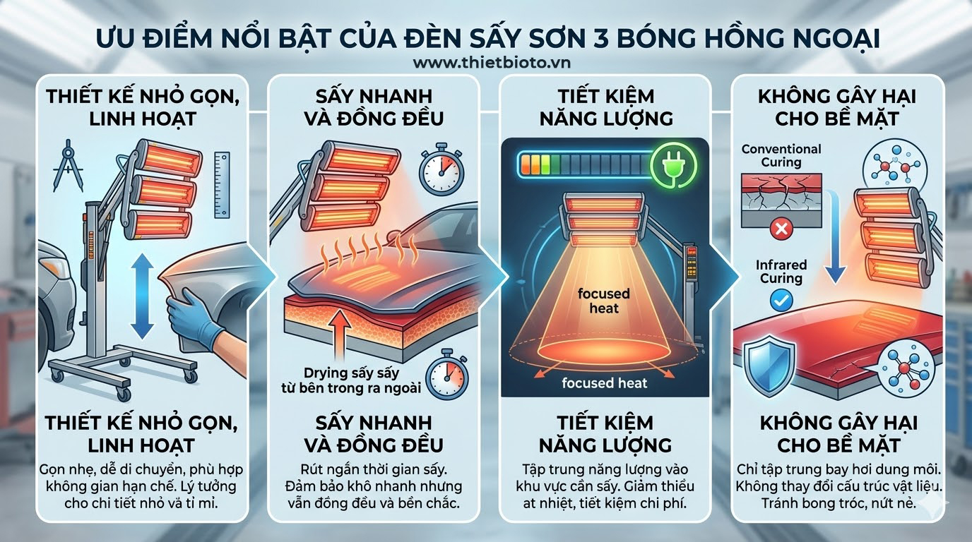 Đèn Sấy Sơn 3 Bóng Hồng Ngoại: Giải Pháp Sấy Nhanh, Tiết Kiệm Cho Xưởng Sơn